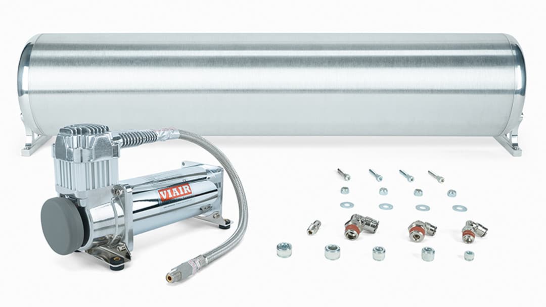 28" FLO Tank w/ Viair 444c Compressor, 1/4" & 3/8" fittings and tank mounting hardware - 27764