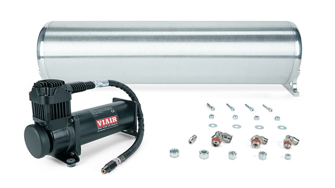 24" FLO Tank w/ Viair 444c black Compressor, 1/4" & 3/8" fittings and tank mounting hardware - 27768